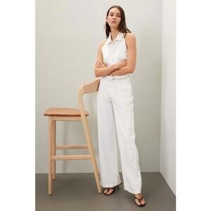 Hudson White High-Rise Welt Pocket Cargo Wide-Leg Jeans Size 32 with fabric pull